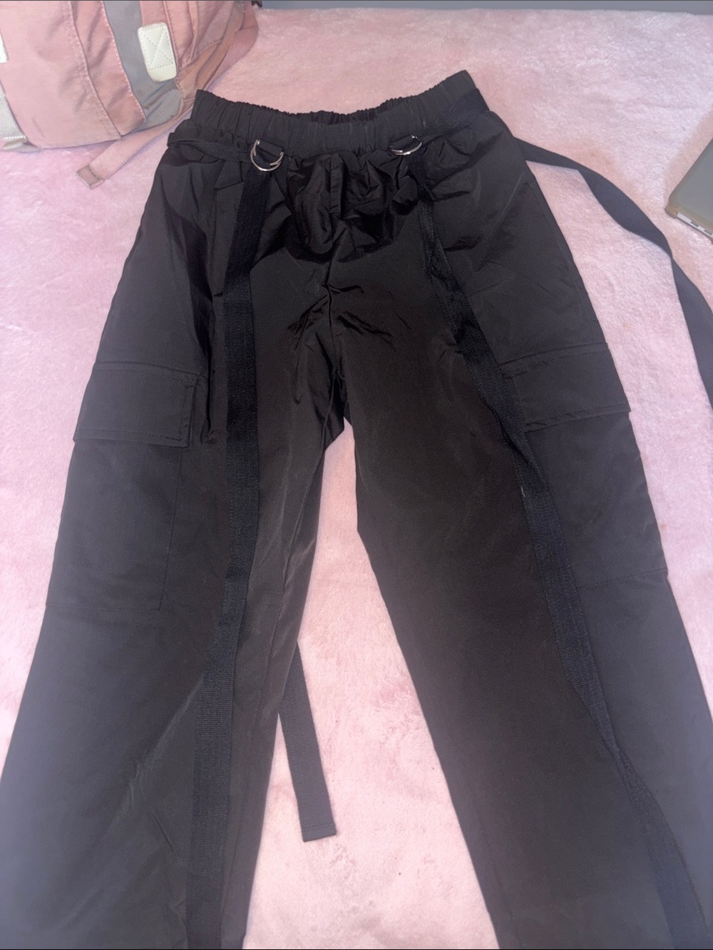 Women’s Black Cargo Utility Pants with Belt Detail